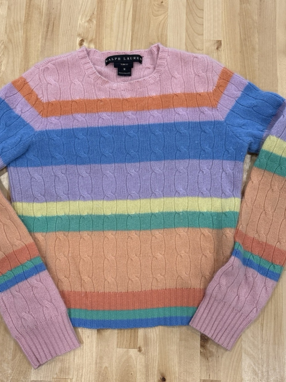 Ralph Lauren Black Label Slim Fit Rainbow Cable Crew 💯 cashmere runs Small Sz M